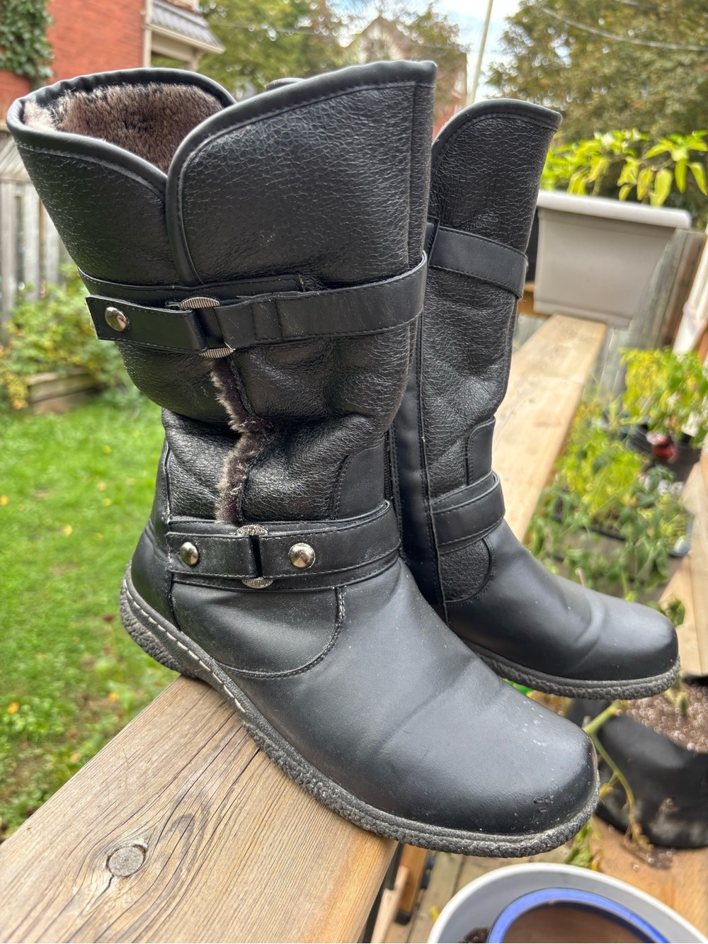 Women's Black Faux-Fur Lined Mid-Calf Boots